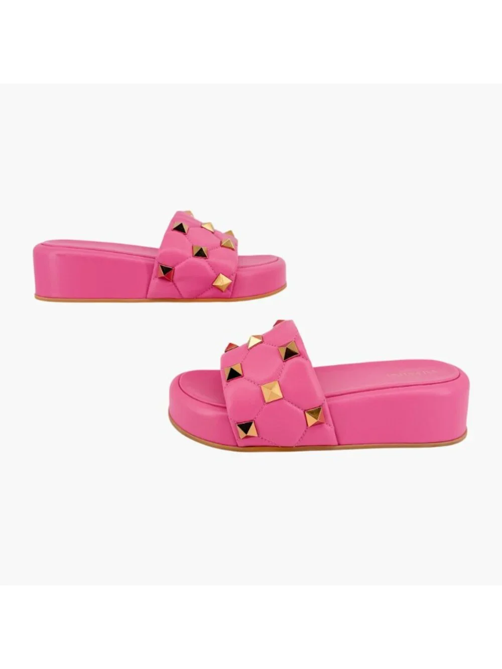 Valentino Roman Stud Platform Slide Sandals Pink Leather Size 39 US 9 Women's